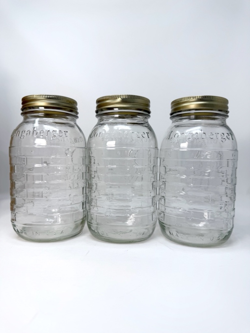 NEW Longaberger Blue Ribbon Quart Canning Jars Set 3 Glass USA w Lids Box - Picture 6 of 9